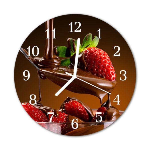 Glass Wall Clock Chocolate strawberries food and drinks fruit brown