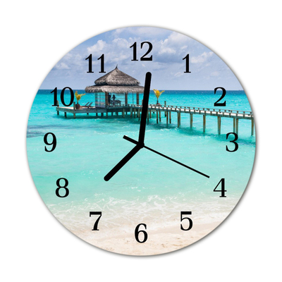 Glass Wall Clock Beach landscape blue