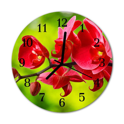 Glass Wall Clock Orchid flowers red