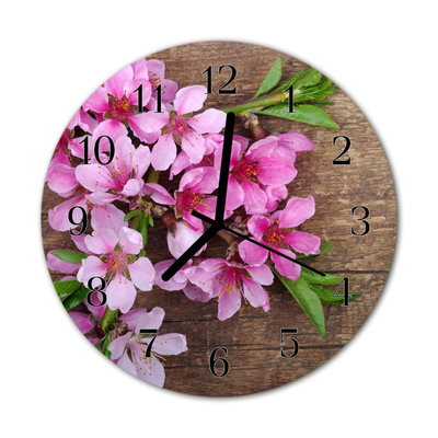 Glass Wall Clock Flowers flowers pink