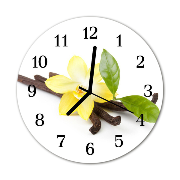 Glass Wall Clock Vanilla orchid vanilla flowers yellow