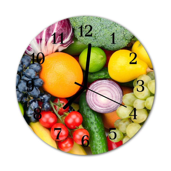 Glass Wall Clock Fruits vegetables fruits food and drinks multi-coloured