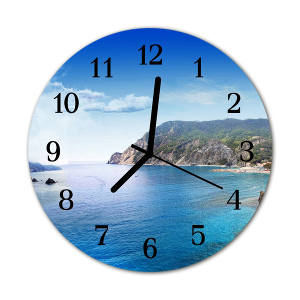 Glass Wall Clock Bay landscape blue