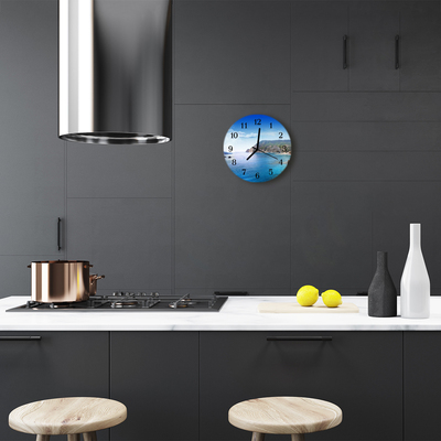 Glass Wall Clock Bay landscape blue