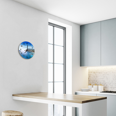 Glass Wall Clock Bay landscape blue