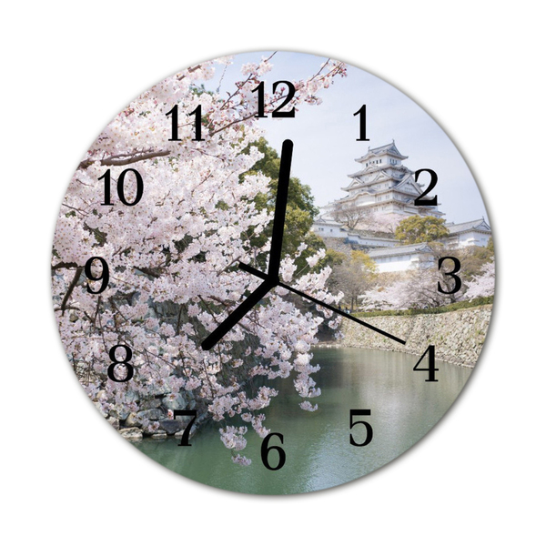 Glass Wall Clock Cherry trees nature pink