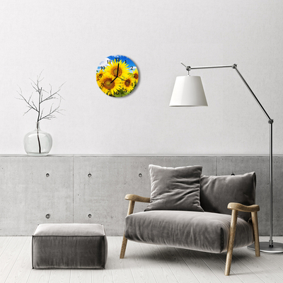 Glass Wall Clock Sunflowers naturn yellow