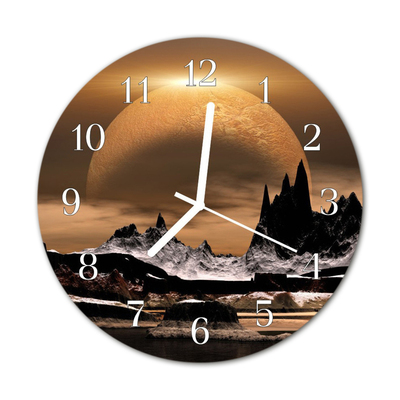 Glass Wall Clock Mountains art grey