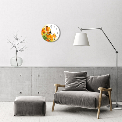 Glass Wall Clock Tulips plants orange