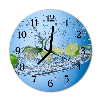 Glass Wall Clock Lime fruit blue