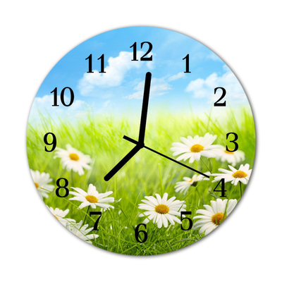 Glass Wall Clock Meadow landscape green