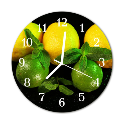 Glass Wall Clock Lemons fruit green