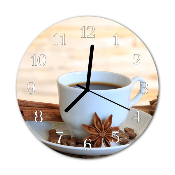 Glass Wall Clock Coffee food and drinks white