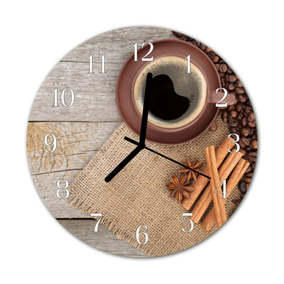 Glass Wall Clock Coffee beans food and drinks brown