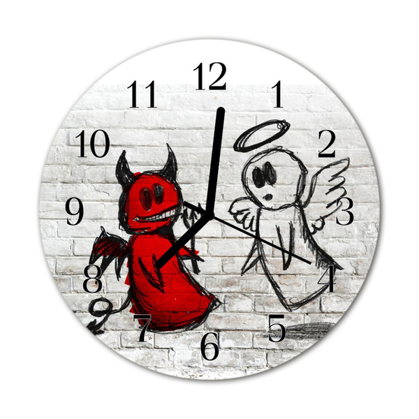 Glass Wall Clock Devil angel religion black