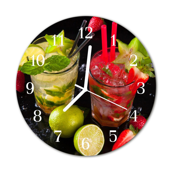 Glass Wall Clock Cocktail food and drinks multi-coloured