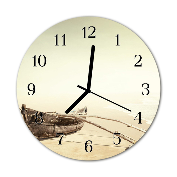 Glass Wall Clock Boat vehicles brown