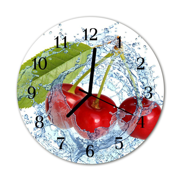 Glass Wall Clock Cherries fruit red