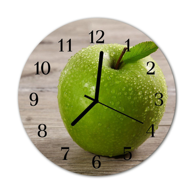 Glass Wall Clock Apples fruit green