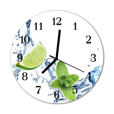 Glass Wall Clock Mint lime spices fruit blue