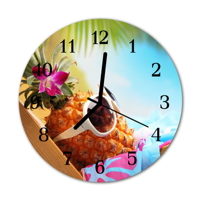 Glass Wall Clock Pineapple fruit multi-coloured