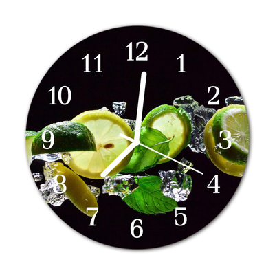 Glass Wall Clock Lemon lime fruit green