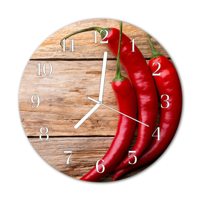 Glass Wall Clock Chillies food and drinks red