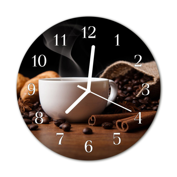 Glass Wall Clock Coffee food and drinks brown