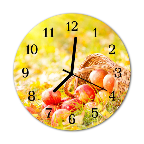 Glass Wall Clock Apples fruit yellow