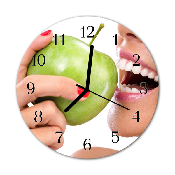 Glass Wall Clock Apple fruit green