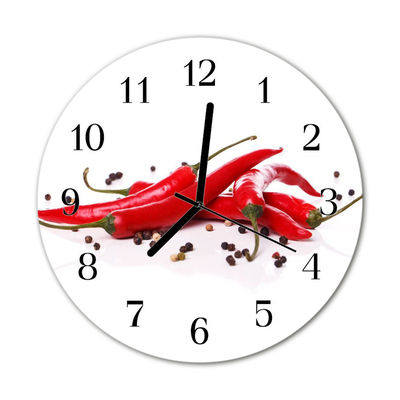 Glass Wall Clock Chillies food and drinks white