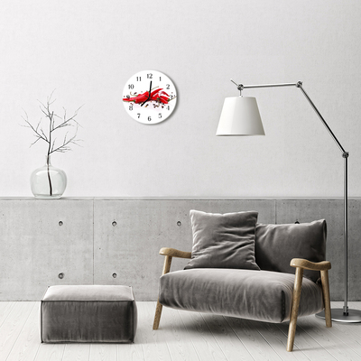 Glass Wall Clock Chillies food and drinks white