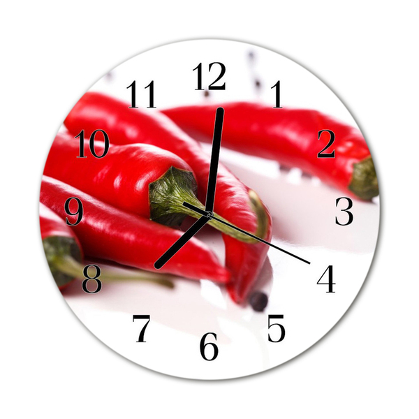 Glass Wall Clock Chillies food and drinks red