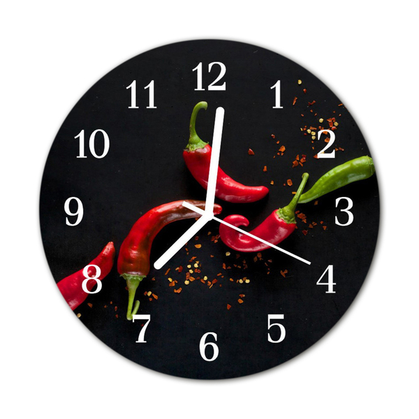 Glass Wall Clock Chillies food and drinks black