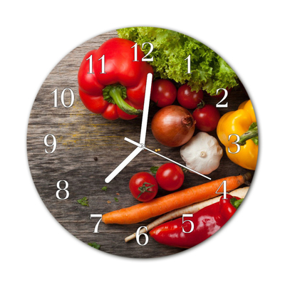 Glass Wall Clock Vegetables food and drinks multi-coloured