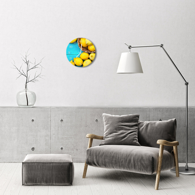 Glass Wall Clock Lemons fruit yellow