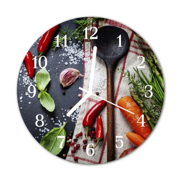 Glass Wall Clock Spices food and drinks multi-coloured