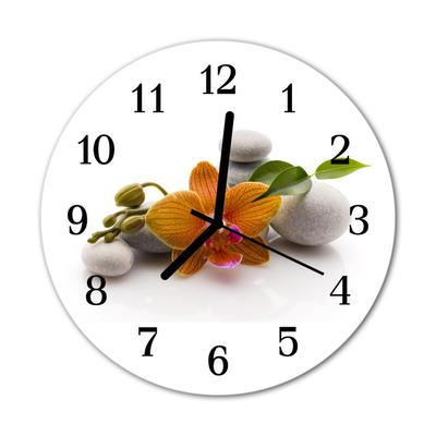 Glass Wall Clock Orchid nature white