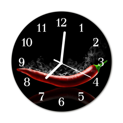 Glass Wall Clock Chillies food and drinks black