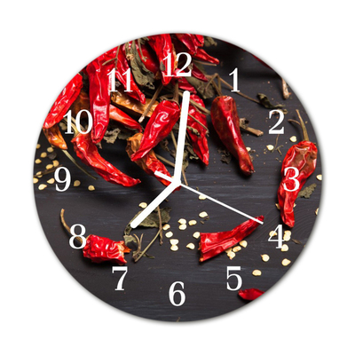 Glass Wall Clock Chillies food and drinks red