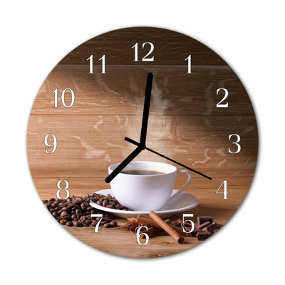 Glass Wall Clock Coffee food and drinks brown