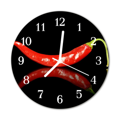 Glass Wall Clock Chillies food and drinks black