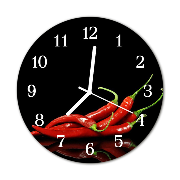 Glass Wall Clock Chillies food and drinks black