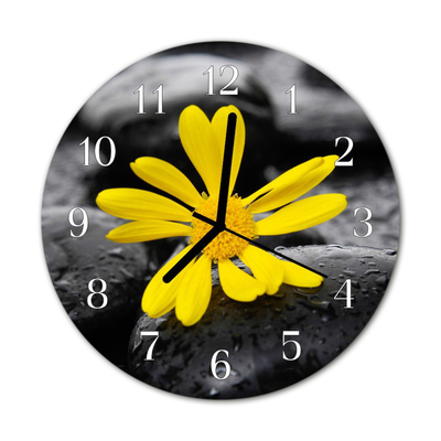 Glass Wall Clock Flower nature black