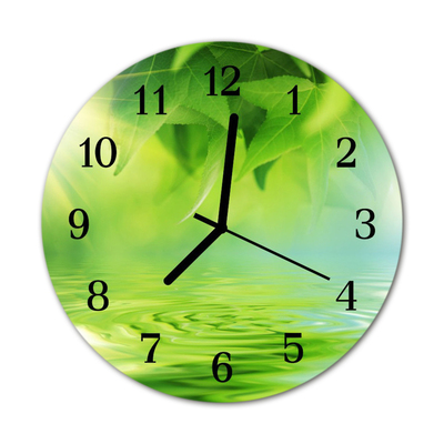 Glass Wall Clock Leaves nature green