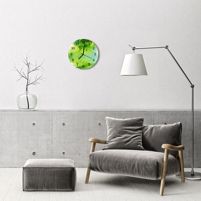 Glass Wall Clock Leaves nature green