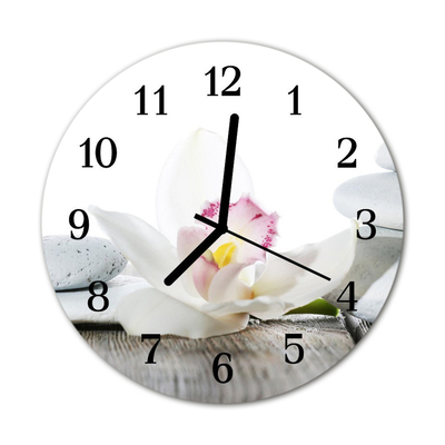 Glass Wall Clock Orchid nature white