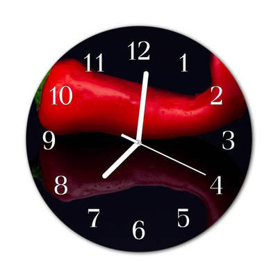 Glass Wall Clock Chillies food and drinks red