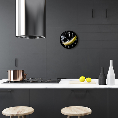 Glass Wall Clock Banana fruit black