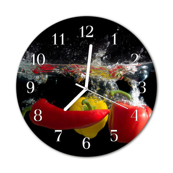 Glass Wall Clock Paprika food and drinks black